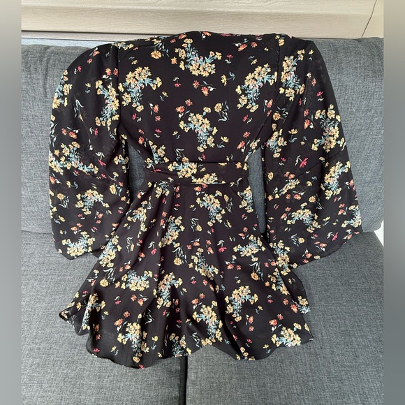 FREE PEOPLE LILOU PRINTED BELL SLEEVE DRESS RETRO BLACK COMBO Size XS - Picture 9 of 13